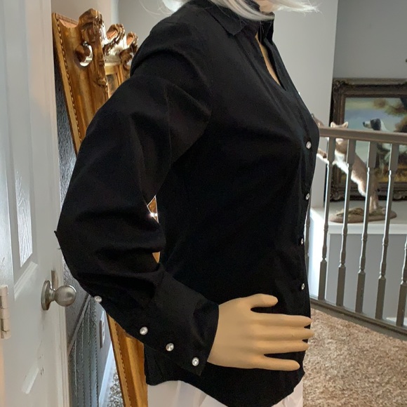 EXPRESS DESIGN STUDIOS BLACK RHINESTONE BUTTON UP - Picture 2 of 7